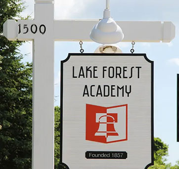 Lake Forest Academy sign. Links to Gifts from Retirement Plans